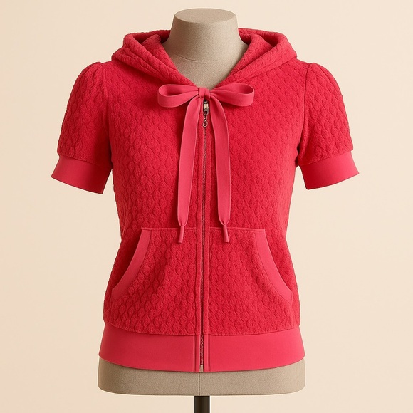 Juicy Couture Y2K Pink Terry Short Sleeve Zip Hoodie Medium Paris Hilton Classic - Picture 15 of 15